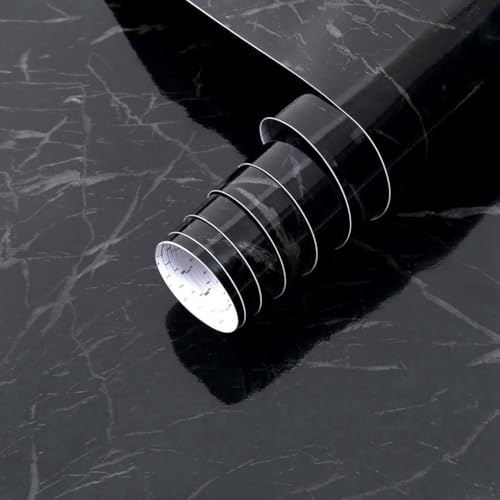 Arthome Schwarz Klebefolie Marmor Folie 90cmx3m Abziehen und Aufkleben Tapete Selbstklebende Vinyl Dekorative Folie für Möbel Schreibtisch, Küche Arbeitsplatte, Regal Liner Cover Oberflächen