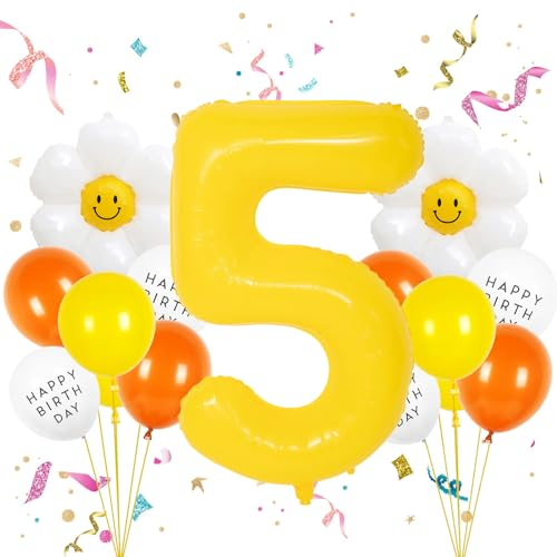 Geburtstagsdeko Mädchen 5 Jahr, VUCDXOP 5 Jahr Gelb Geburtstag Deko, Luftballon 5. Geburtstag, Geburtstag deko 5 jahre Jungen, Folienzahlen Ballons, Riesen Folienballon Zahl 5 für Geburtstag Party