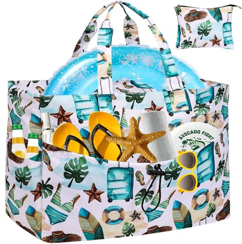 LEASOUL Borsa da Spiaggia Grande con Cerniera, Borsa Tote Impermeabile per Mare, XXL Borsa a Spalla e a Mano da Donna, con Una Borsa Piccola, per Spiaggia, Vacanza, Viaggio