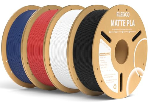 ELEGOO Matte PLA Filament Matte Schwarz Weiß Rubinrot Marineblau 4KG, 1.75mm 3D Drucker Filament Maßgenauigkeit +/- 0.02mm, 4 Stück 1kg Kartonspule (2.2lbs) für die meisten FDM 3D Drucker