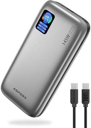 ASPERX 24000mAh 145W Power Bank, Laptop Portable Charger with TFT Smart Display, 3-Port USB C PD 3.1 Fast Charging Battery Pack for iPhone 16/15/14, Galaxy S24, Dell, HP, iPad, AirPods, etc.