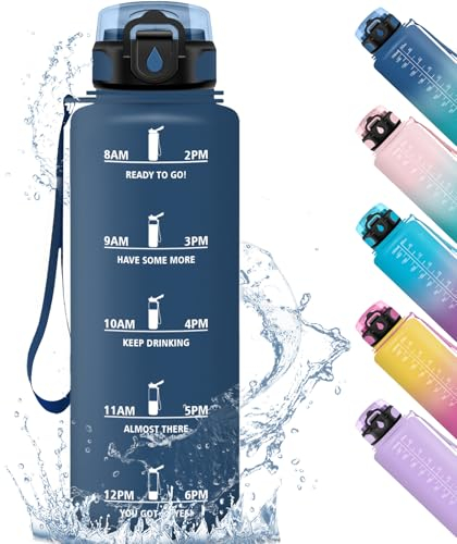 HoneyHolly Gourde 1.5l, Étanche & Réutilisable, Bouteille, Motivation avec Filtre Gourde, Bouteille d'eau, Gourde Sport pour Yoga, Camping, Gym, Adulte, École, Bureau