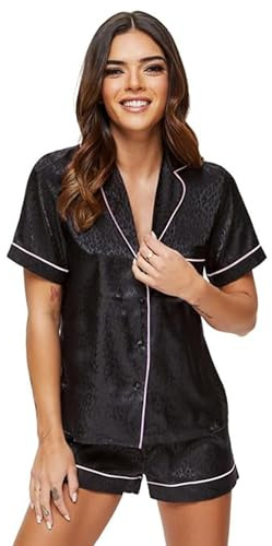 Ann Summers Signature Satin PJ Set (2 Piece) Jacquard Satin Pyjamas for Women – Luxurious Button-Up Womens Pyjamas for Bedtime or Lazy Mornings, Comfortable and Stylish Ladies PJs