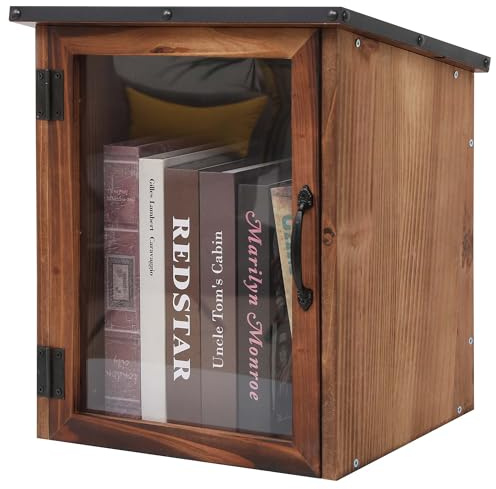WONFUlity Library Box Outdoor,Free Library Box Little Outdoor Book Storage,Wood Cabinet for DIY Neighborhood Community School Sharing Books, Literature, Newspapers, Food, Art (brown, 14x14x17)