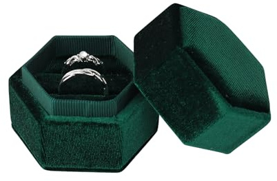 WisePoint Samt Ringschachtel, Hexagon Hochzeit Ring Box Aufbewahrungsring Ring Halter mit zwei Slots, Schmuck Geschenk Box für Vorschlag Verlobung,Hochzeit, Zeremonie (grün-M)