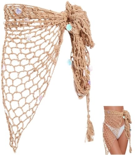 CABODYALS Gonna Copricostume all'Uncinetto Traforata 2025 Costume da Bagno in Maglia Triangolare Boho Pareo da Spiaggia in Maglia A Scialle Costume da Bagno Bikini con Paillettes e Nappe Copricostume