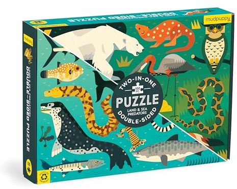 Land & Sea Predators Double-Sided Puzzle: 100 Pieces