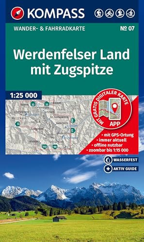 KOMPASS Wanderkarte 07 Werdenfelser Land mit Zugspitze 1:25.000: Wander- und Fahrradkarte in einem - inklusive Offline-Verwendung in der KOMPASS-App. Wander-& Radwege. Skitouren. Langlaufen.