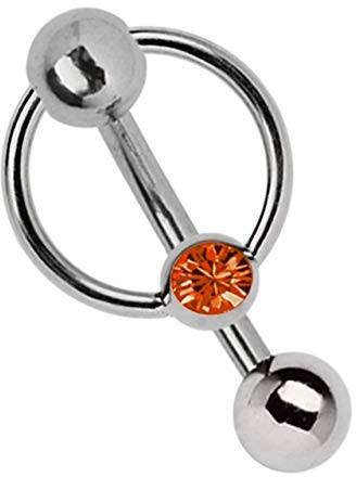 Modern Nature Piercing-Schmuck Intimpiercing Titan Banane in 1,6 x 10 mm + 5 mm Lochkugel und Klemm-Ring mit Stein in orange