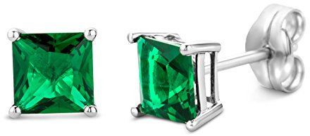 Miore Ohrring Damen Viereckige Ohrstecker mit Edelstein/Geburtsstein Smaragd in grün aus Weißgold 9 Karat / 375 Gold, Ohrschmuck