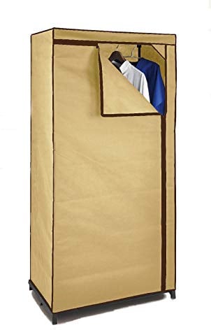 Spetebo Stoffschrank 160 cm inkl. Kleiderstange - Beige - Kleiderschrank Faltschrank Stoffkleiderschrank