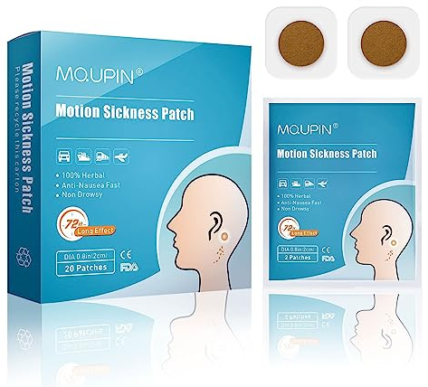 MQUPIN® Reisekrankheitspflaster für Auto und Bootsfahrten, Kreuzfahrten und Flugreisen, lindert Übelkeit, Schwindel und Erbrechen bei Seekrankheit, wirkt schnell und ohne Nebenwirkungen