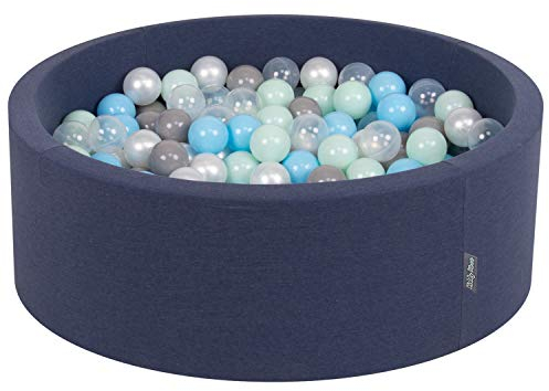 KiddyMoon 90X30cm/200 Bolas ∅ 7Cm Piscina De Bolas para Ninos Hecha En La UE, Azul Marino:Perl/Gris/Transparent/Azul Clr/Menta