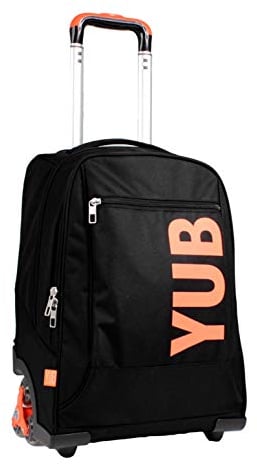 YUB Trolley Scuola 3 Ruote, Nero Arancione, 2in 1 con Spallacci Uso Zaino con Cross-Over System, Scuola e Viaggio, Bambini e Ragazzi