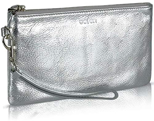 befen 100% echtes Leder Clutch Bags für Damen,【Klein】 Lederarmband mit abnehmbarer Handschlaufe und Reißverschluss