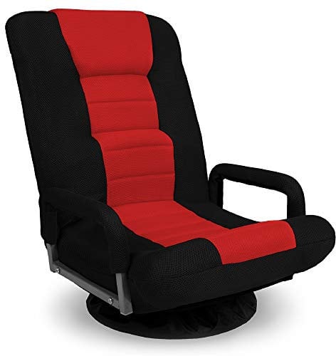 Best Choice Products Swivel Gaming Chair 360 Degree Multipurpose Floor Chair Rocker for TV, Reading, Playing Video Games w/Lumbar Support, Armrest Handles, Adjustable Backrest - Black/Red