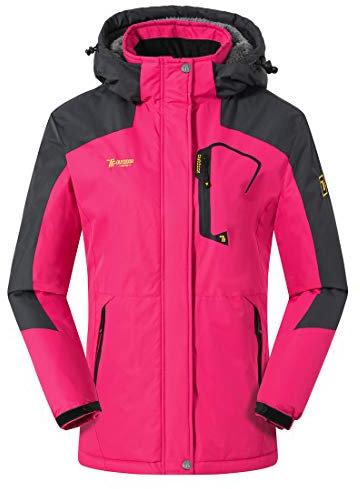 donhobo Femme Veste de Ski Imperméable de Montagne Manteau d'hiver Extérieur en Polaire Coupe-Vent avec Capuche - Rose - S