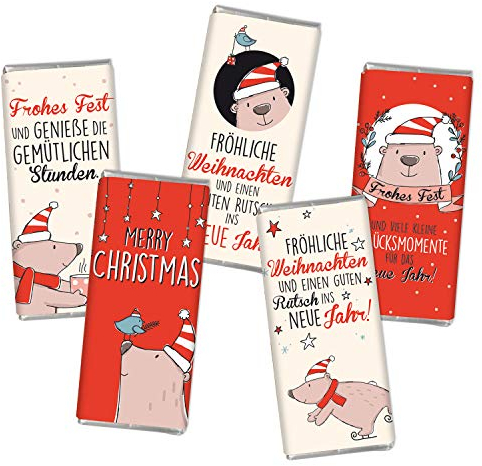 STEINBECK Mini Schokolade Weihnachten Geschenk Adventskalender Befüllung 18g Vollmilch Tischdekoration Bär rot