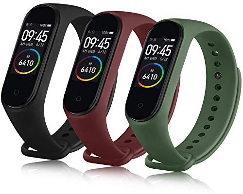 Oumida Correa Compatible con Xiaomi Mi Band 4 Xiaomi Mi Band 3, Pulseras Reloj Recambio Silicona Suave Original para Xiaomi Mi Smart Band 4 (Negro/Vino Rojo/Verde Musgo)