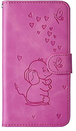 Norn for iPhone XR Phone Case,Embossed Love Heart Elephant Butterfly Pattern Folding Stand PU Leather wallet case,shokproof Flip Cover Protective Case with Card Slots,Magnetic Closure,Purple Red