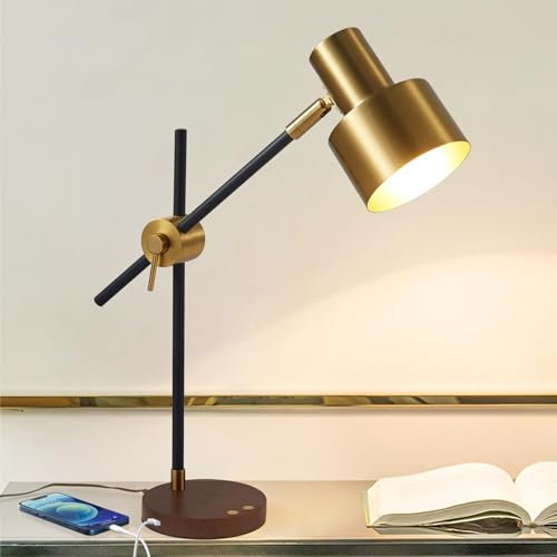 TITOSICHY Desk Lamp with Wireless Charger Swing Arm Desk Lamp with USB Charging Port Adjustable Metal Table Lamp with Timing Function Touch Office Lamp for Home Reading Include LED Bulb