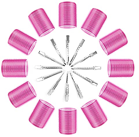 Thrilez 24 Pcs Hair Rollers Set, include 12 Pcs Self Grip Hair Rollers & 12Pcs Duckbill Clip, Salon Hairdressing Curlers Tools for Women, men, kids (48mm)