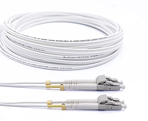 Elfcam® - Cable de Fibra Óptica LC/UPC a LC/UPC OM3 Multimodo Duplex 50/125um LSZH, Color Blanco, 20 Metros