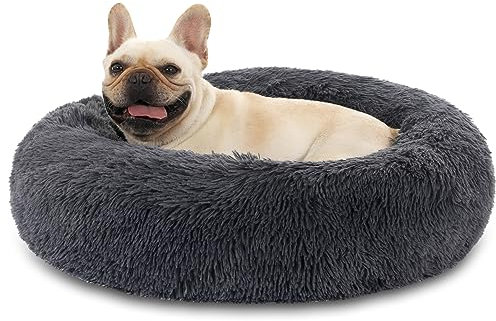 Panier pour Chien Donut Câlin Peluche Moelleuse en Fausse Fourrure Coussin Lit pour Chien et Chat, Réchauffant Confortable Doux Lit pour Animal avec Fond Antidérapant et Résistant à l'eau Ø50cm