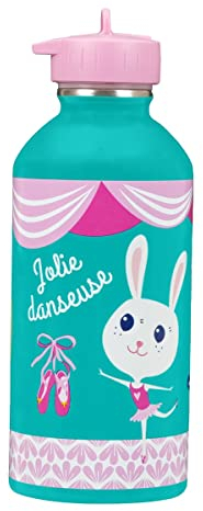 Gourde enfant Acier inoxydable DRAEGER PARIS - Facile à nettoyer - gourde réutilisable - Idéale pour parc, école - Contenance 300ml - 17 cm x 6,5 cm - Vert - Message inscrit : Jolie Danseuse