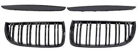 VISLONE 2 Stück Auto Front Kühlergrille, Gloss Black Frontstoßstangenhaube Nierengitter Renngitter Ersatz für B MW E90 4 Türer 2005-2008