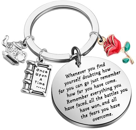 Lywjyb Birdgot Filminspiriertes Geschenk Belle Rose Charm Schlüsselanhänger märchenhafter Schmuck motivierendes Geschenk, 1.18inch, metall, Edelstahl,