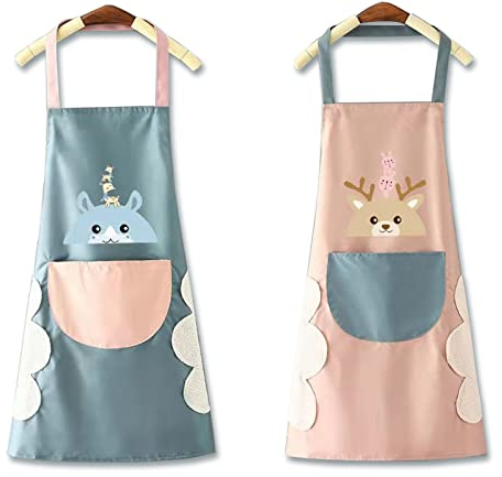 Janwien Delantales de Cocina,2 piezas Delantal Cocina Ajustables Impermeables, Barbacoa,Adorable de Cocina Delantal Suave para Hogar,Restaurante,Artesanía,Jardín,Cocinar,Hornear, pink,blue, 65*70cm