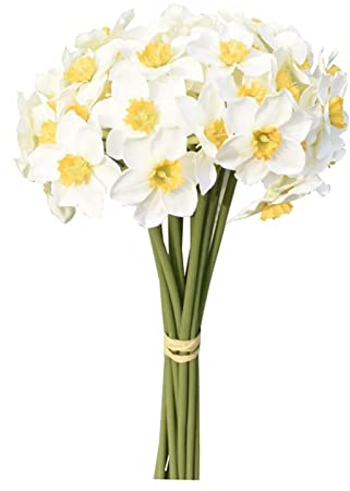 LouisaYork Künstliche weiße Narzissen-Blumen, künstliche Narzissen, 12 Stück, 39 cm, Narzissen-Frühlingsblumen, künstliche Seidenblumen, Arrangement für Zuhause, Hochzeitsdekoration