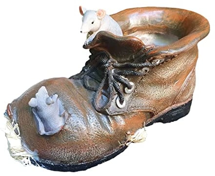 Aspinaworld Statua da giardino resistente alle intemperie, per esterni, per piantare con topo nella scarpa, 13 cm, decorazione da giardino in resina sintetica