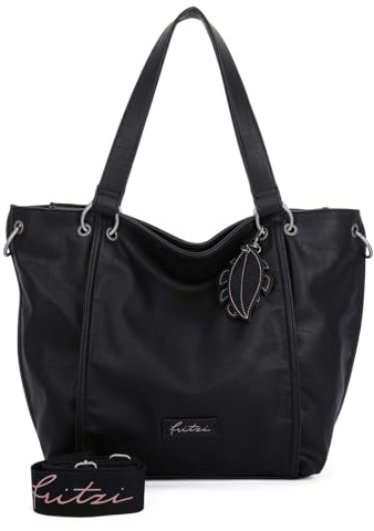 Fritzi02 Eco Damen Shopper Schultertasche Handtasche Alltag Reisen Büro mit Reißverschluss Innenfächern verstellbarem Gurt 33.5 x 54 x 12.5 cm – Grün, Hellblau, Blau, Schwarz, Anthrazit, Braun