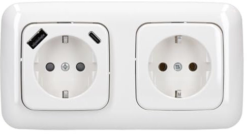 Voltking USB-Set alpinweiß: 1x USB-A+C-Steckdose 20 EUCB2USBAC-214+ 1x 2512-214 2-fach Rahmen + 1x 20 EUC-214 Schuko Steckdose