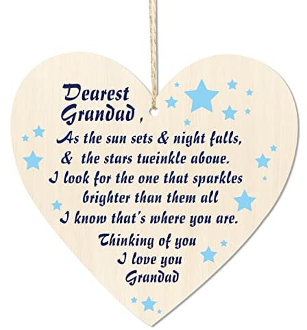 Memorial Christmas Ornaments,Christmas Remembrance Gifts - Wooden Hanging Love Heart Plaque Personalised Gift to Remember Grandad Keepsake Christmas Tree Decorations Xmas Baubles