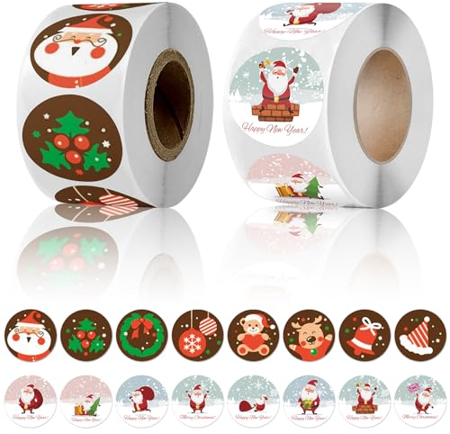 Aufkleber Weihnachten 1000 Stück, Weihnachts Etiketten Aufkleber Weihnachten Merry Christmas,Weihnachtssticker Selbstklebend Sticker Weihnachten für Umschlag Geschenktüten Papiertüten Weihnachtskarten