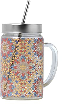 TEA SHOP - Glass Jar Sky - Colorida jarra de cristal con tapa y pajita - Accesorios para té o infusiones