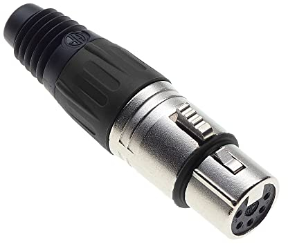 5 Pole XLR Socket, Black - Female Audio Mic Microphone DMX Plug Jack Socket, Nicked-Plated Adapter, Metal Construction Connector With Plastic Housing
