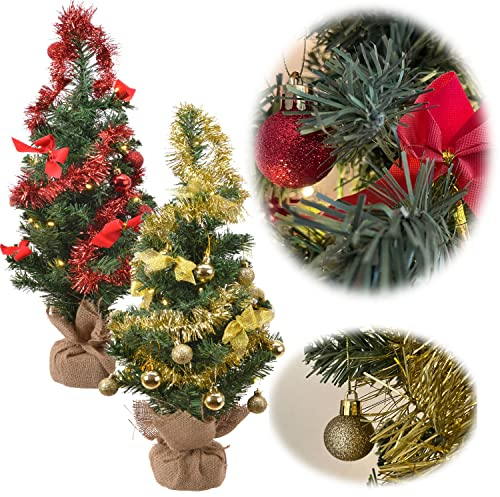 LS-LebenStil Deko Weihnachtsbaum 60cm Gold 20 LED Timer geschmückt Jute Sockel Tannenbaum Tisch-Deko