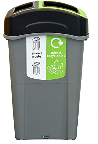 Glasdon Eco Nexus Duo 85 General Waste/Mixed Recycling Bin (Grey) – Indoor Recycling Container with 70/30 or 50/50 Split Lid – Slim Office Recycling Bin (70/30 Split Lid)