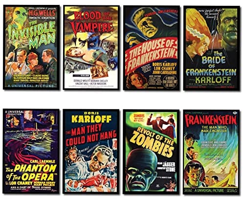 Vintage Horror Movie Poster Fridge Magnets - Set of 8 thin decorative fridge magnets No.4
