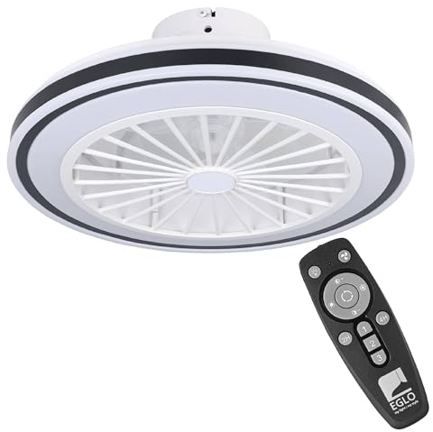 EGLO Deckenventilator mit LED Beleuchtung Almeria, Ventilator Decke dimmbar mit Fernbedienung, Timer, 3 Geschwindigkeiten, Kunststoff in schwarz-weiß, AC Motor, warmweiß - kaltweiß, Ø 48 cm