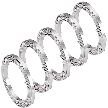 VOANZO 5 Rollen Flacher Basteldraht, Schmuckdraht, Flexibler Aluminiumdraht, Anlauffarben für Lünette, Modellierung, DIY-Schmuckherstellung (1 mm Dicke, 5 mm Breite, Silber)