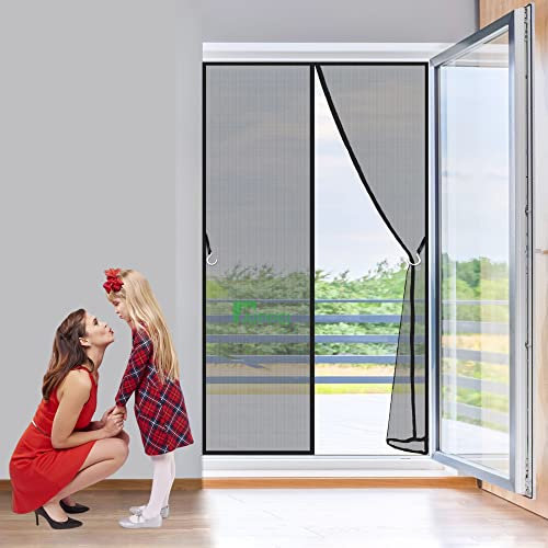 Magnetic Fly Screens for Doors 265x270 cm Reinforced Fiberglass Removable Insect Fly Mesh for Back Door, Keeps Bugs Out, Pet & Kids Friendly, 2023-Version, Black