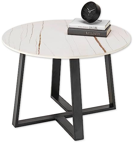 JASON Couchtisch rund, Weiß - Moderner Wohnzimmertisch mit Keramikplatte und Metallgestell - 70 x 45 x 70 cm (B/H/T)