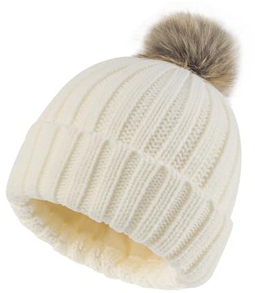Zylioo XL/XXL Fleece Fütterung Wintermütze Mit Bommel,Bobble Strickmütze Für Großen Kopf,Winter Warme Beanie Mütze Mit Pom Pom Skull Watch Cap
