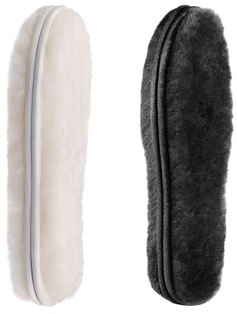 CCSOFTIME 2 Paar Einlegesohlen Lammfell für Damen und Herren,Winter Warm Lammfellsohlen Weich Dicke Schafwolle Schuheinlagen für Arbeitsschuhe,Hausschuhe und Stiefel,Beige Schwarz 38EU