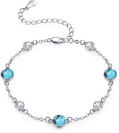 REDSUN Damen S925 Sterling Silber Türkis Armband Verstellbar - Naturstein Freundschaftsarmband für Immer, Geschenk für Frauen und Mädchen